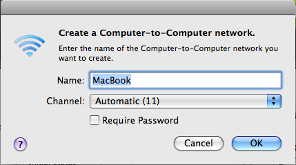 ไปคลิกที่ WiFi บน MacBook แล้ว Create Network